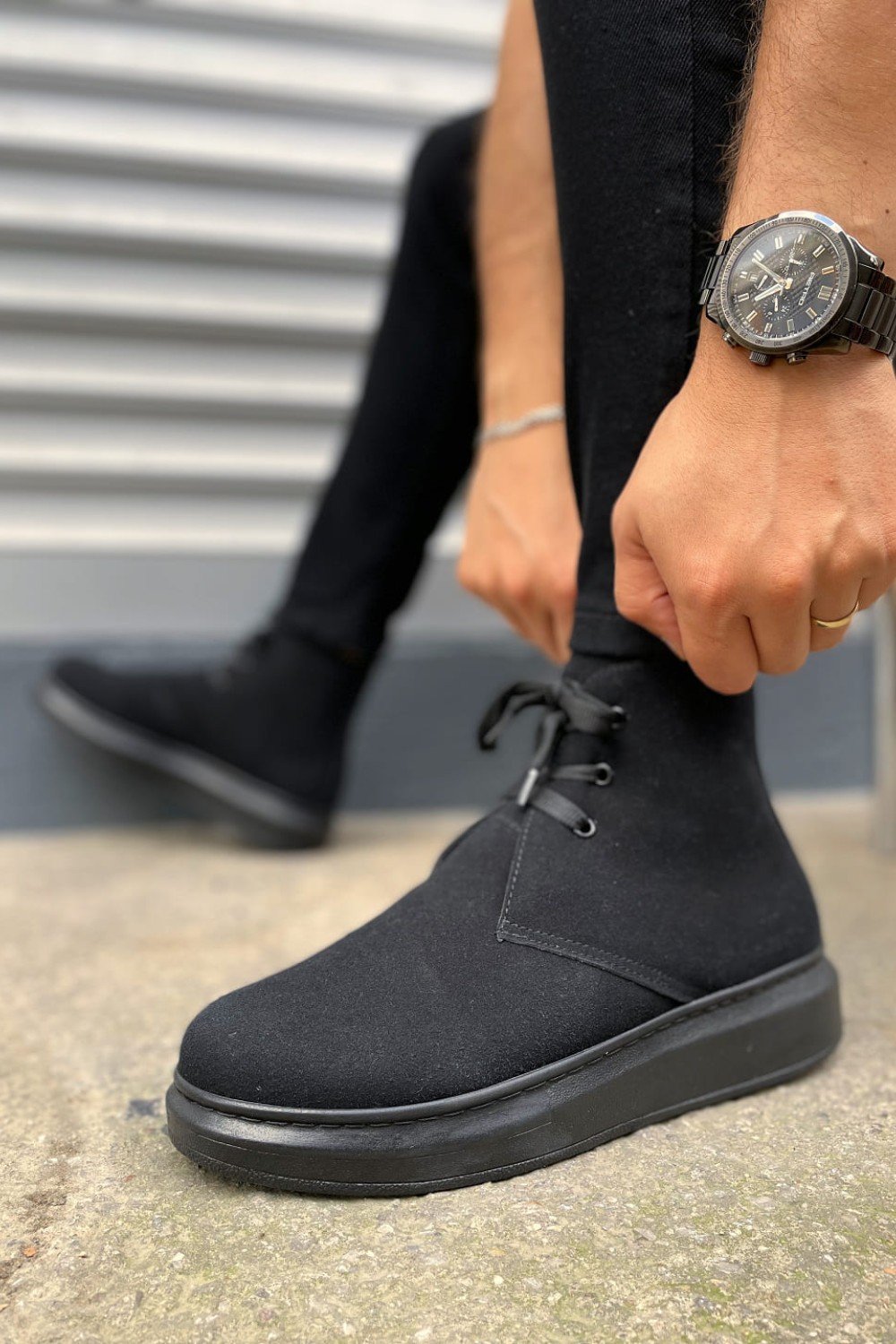 JY207 Oslo Bağcıklı Ortopedik Taban Süet Erkek Spor Bot SST - Siyah