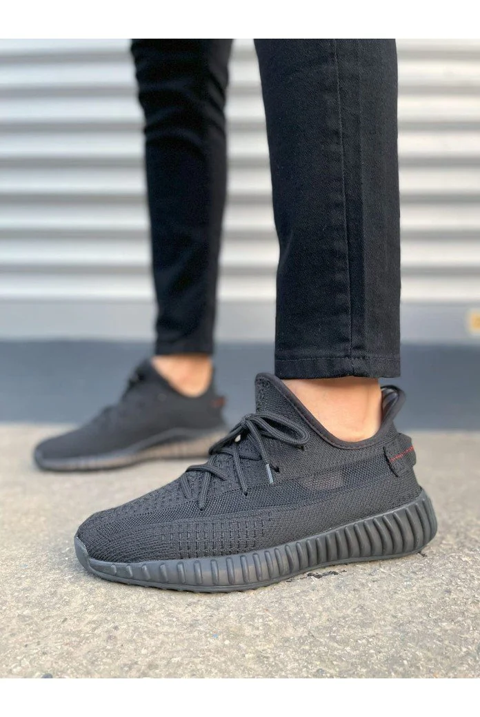 JY305 Pulse Bağcıklı Triko Kumaş Erkek Günlük Spor Ayakkabı TST - Siyah