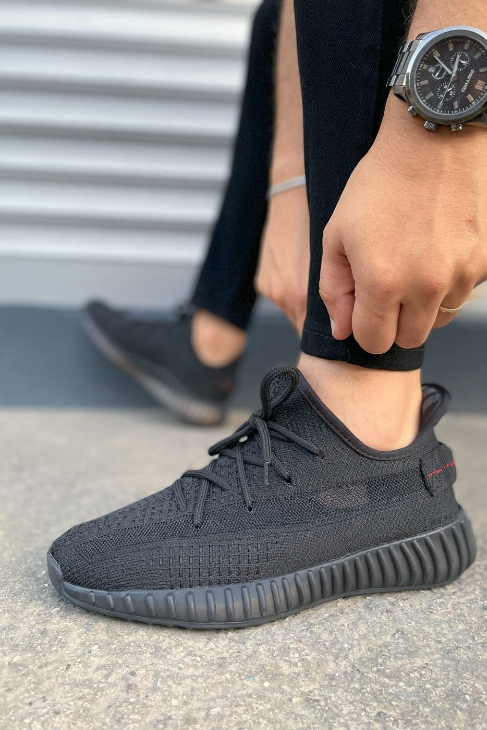 JY305 Pulse Bağcıklı Triko Kumaş Erkek Günlük Spor Ayakkabı TST - Siyah