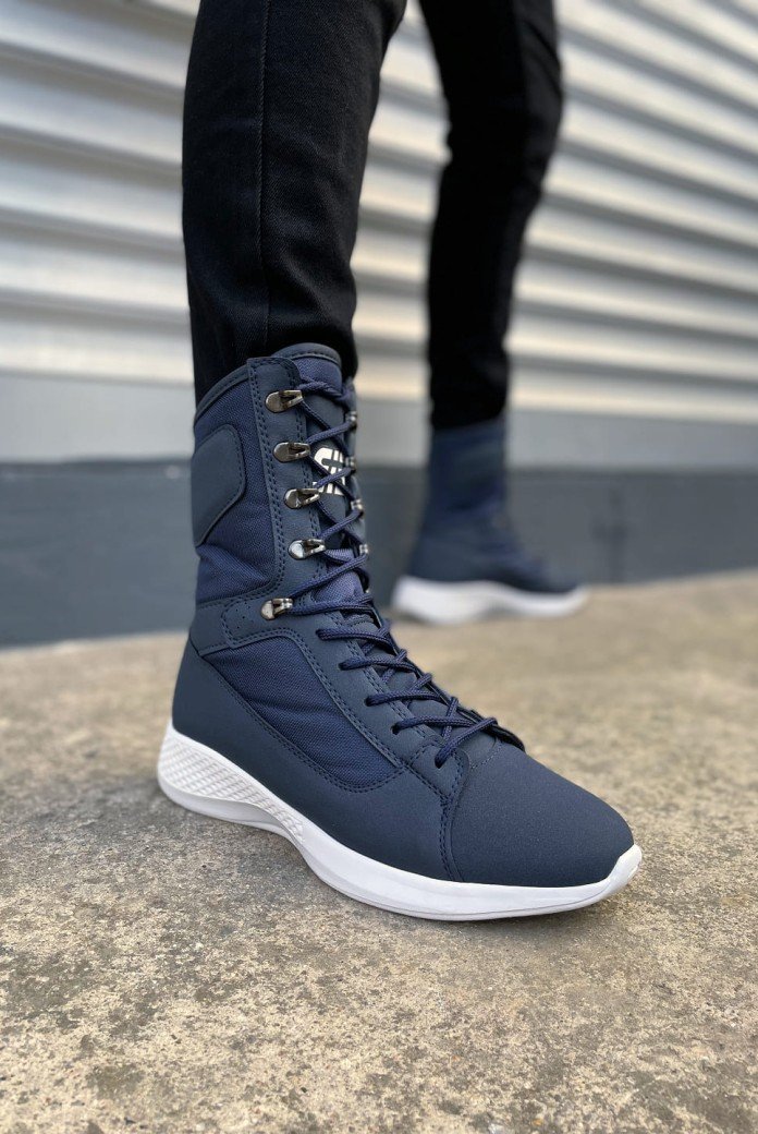 JY799 Verton Bağcıklı Ortopedik Taban Günlük Cilt Erkek Askeri Postal Bot CBT Lacivert