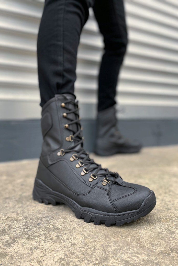 JY999 Strike Bağcıklı Ortopedik Taban Günlük Cilt Erkek Askeri Postal Bot CST Siyah