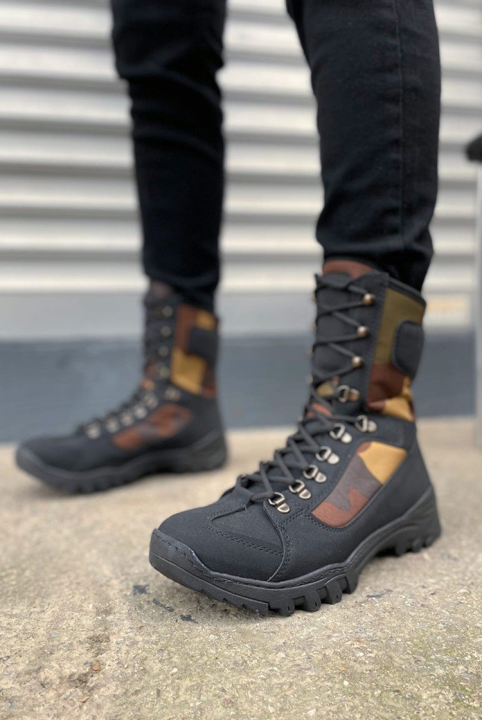 JY999 Strike Bağcıklı Ortopedik Taban Günlük Cilt Erkek Askeri Postal Bot CST Siyah/Haki