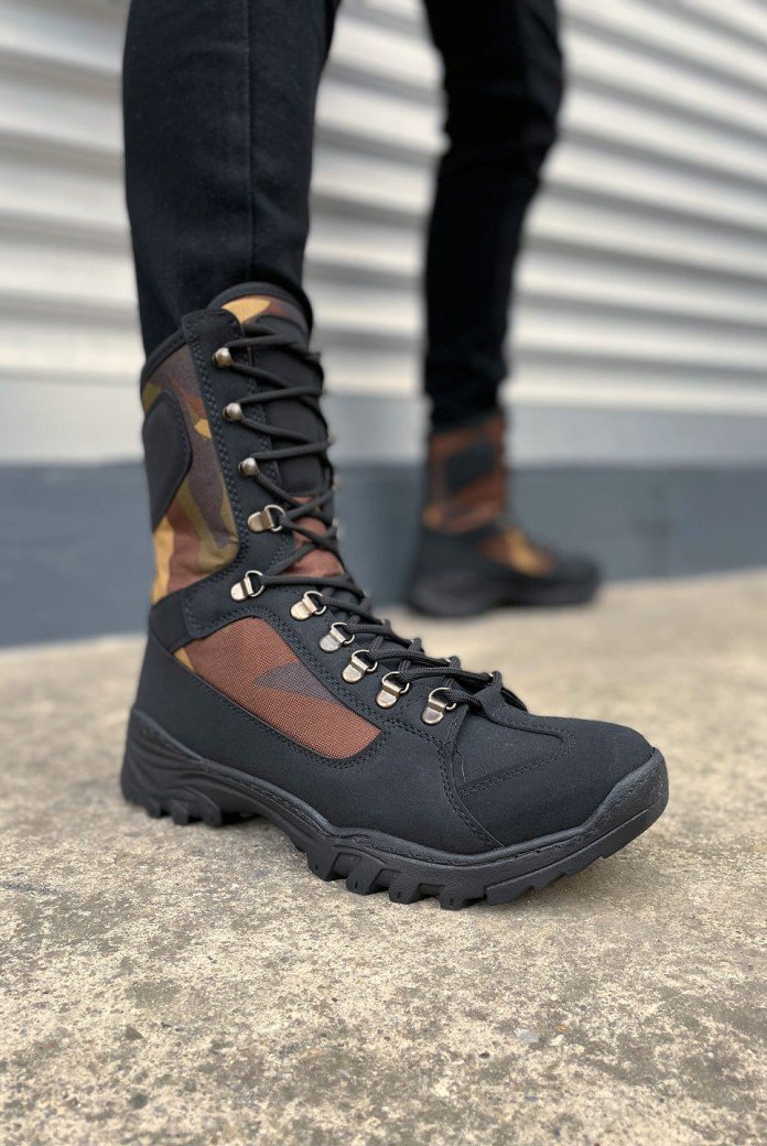 JY999 Strike Bağcıklı Ortopedik Taban Günlük Cilt Erkek Askeri Postal Bot CST Siyah/Haki