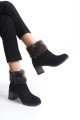 KATYA Fermuarlı Ortopedik Taban Topuklu Kürk Detaylı Süet Kadın Bot SST - Siyah KATYA Fermuarlı Ortopedik Taban Topuklu Kürk Detaylı Süet Kadın Bot SST - Siyah