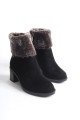 KATYA Fermuarlı Ortopedik Taban Topuklu Kürk Detaylı Süet Kadın Bot SST - Siyah KATYA Fermuarlı Ortopedik Taban Topuklu Kürk Detaylı Süet Kadın Bot SST - Siyah
