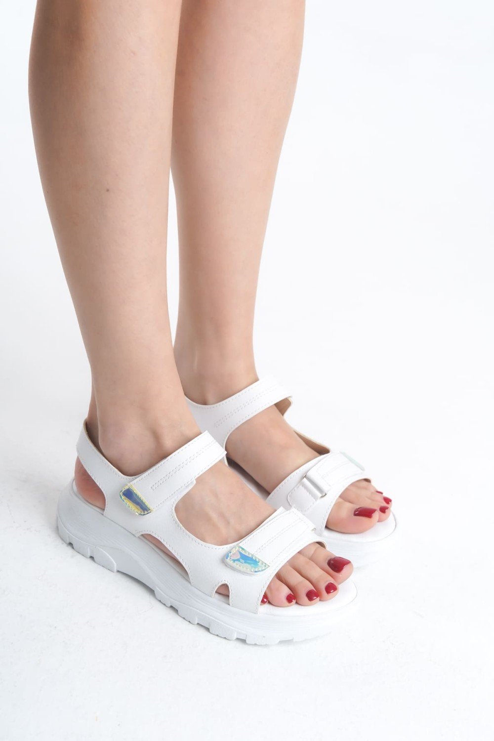 LAMIA Cırt Cırtlı Ortopedik Taban Kadın Sandalet CBT - Beyaz LAMIA Cırt Cırtlı Ortopedik Taban Kadın Sandalet CBT - Beyaz