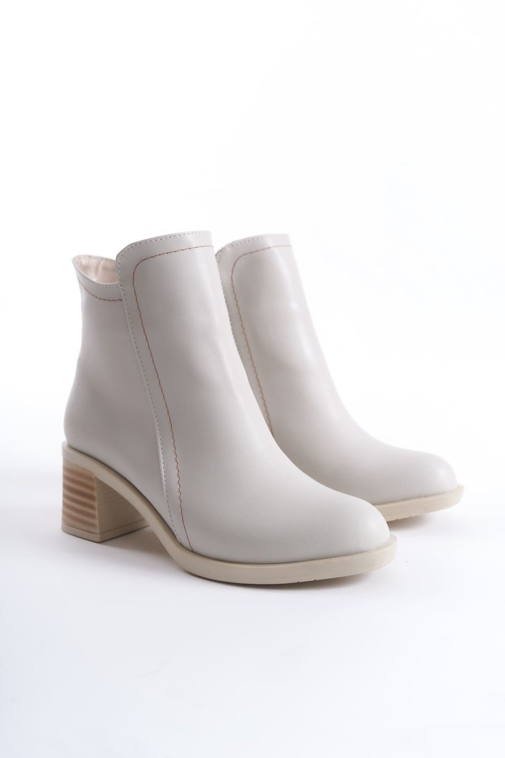 LARISSA Fermuarlı Ortopedik Taban Topuklu Kadın Bot  CKT - Krem