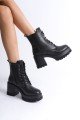 LAUREN Bağcıklı Fermuarlı Ortopedik Taban Topuklu Kadın Bot CST - Siyah