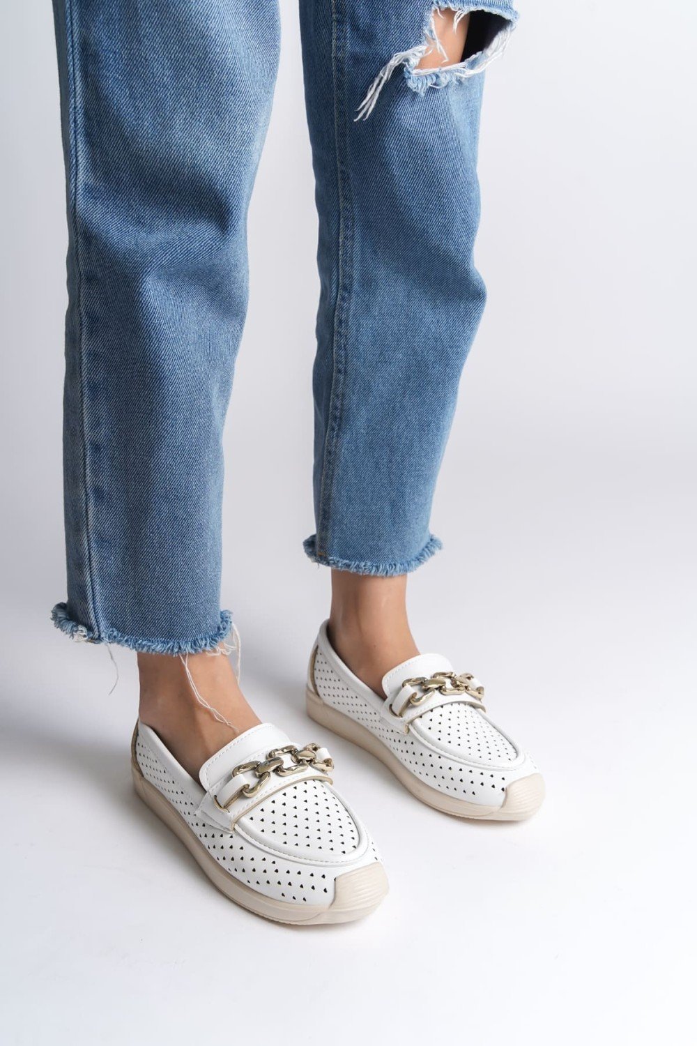 LAYLA Bağcıksız Ortopedik Rahat Taban Kalp Desenli Kadın Babet Ayakkabı CKT - Beyaz LAYLA Bağcıksız Ortopedik Rahat Taban Kalp Desenli Kadın Babet Ayakkabı CKT - Beyaz