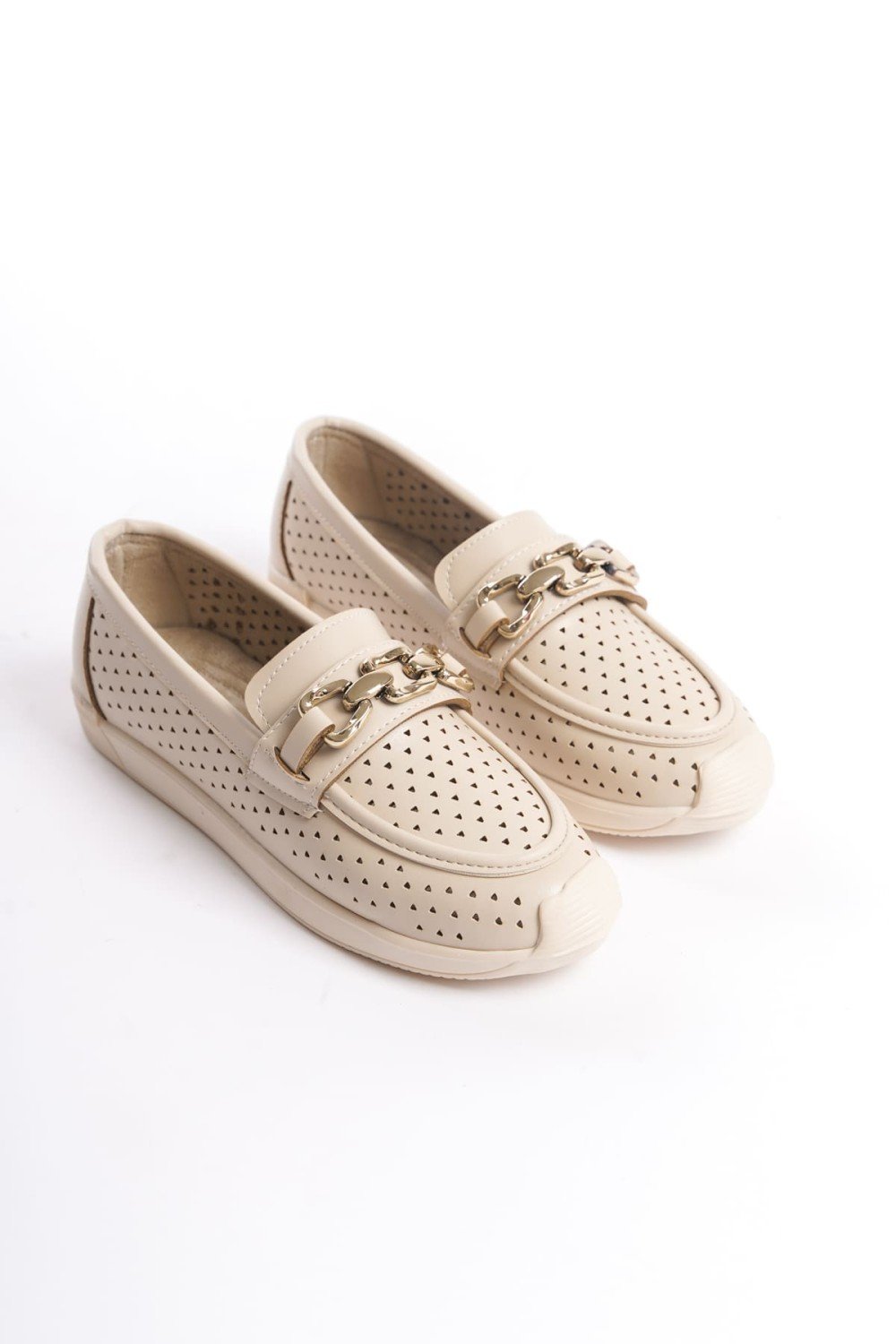 LAYLA Bağcıksız Ortopedik Rahat Taban Kalp Desenli Kadın Babet Ayakkabı CKT - Krem LAYLA Bağcıksız Ortopedik Rahat Taban Kalp Desenli Kadın Babet Ayakkabı CKT - Krem