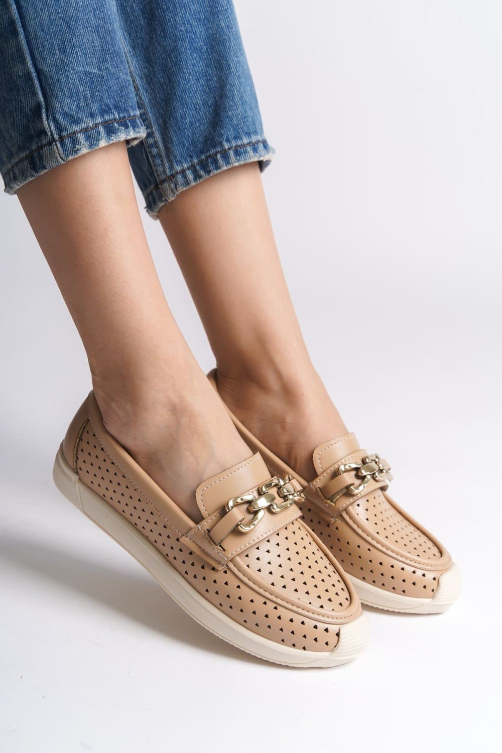 LAYLA Bağcıksız Ortopedik Rahat Taban Kalp Desenli Kadın Babet Ayakkabı CKT - Ten LAYLA Bağcıksız Ortopedik Rahat Taban Kalp Desenli Kadın Babet Ayakkabı CKT - Ten