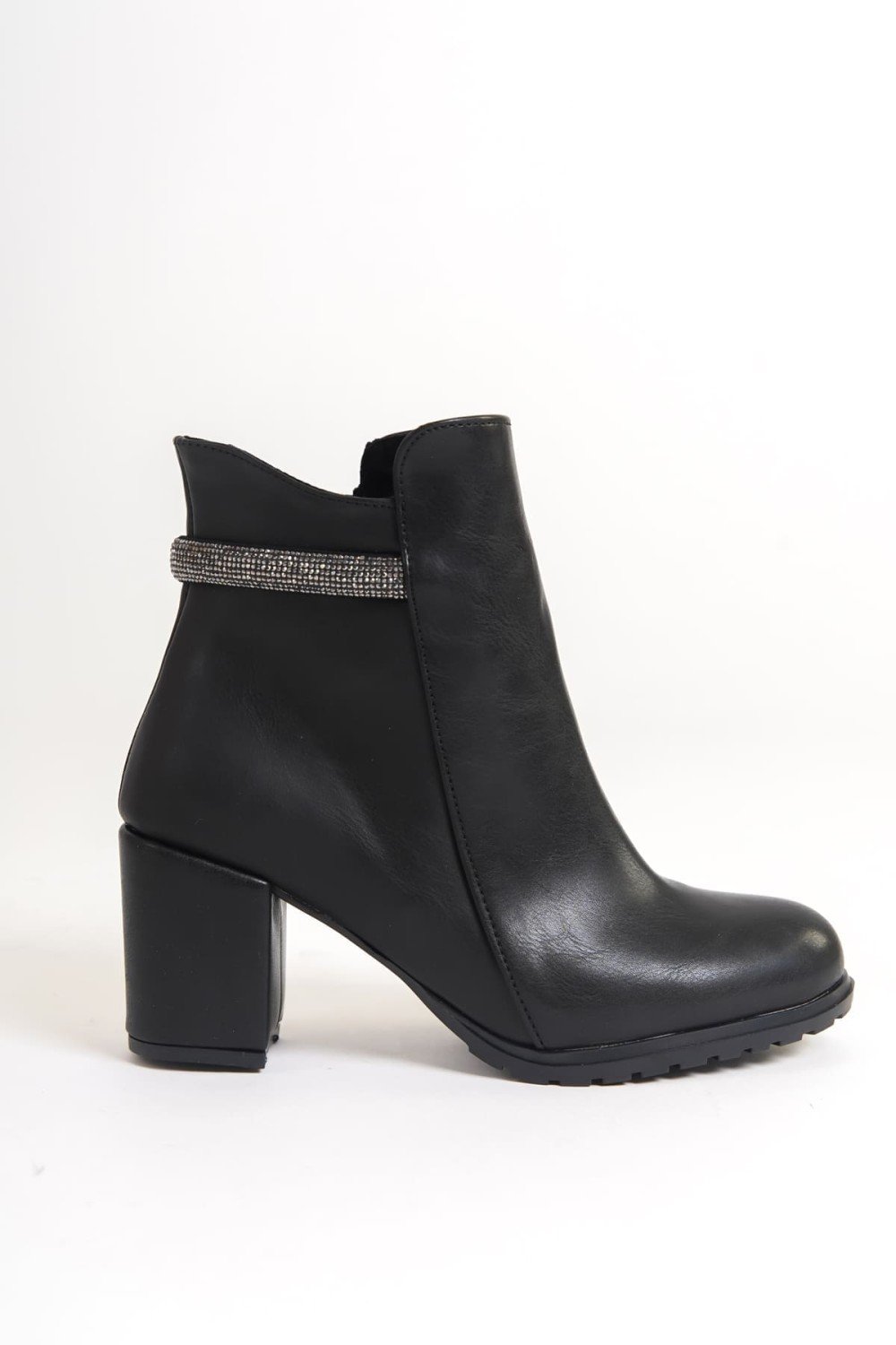 LIA Fermuarlı Ortopedik Taban Taşlı Topuklu Kadın Bot CST - Siyah LIA Fermuarlı Ortopedik Taban Taşlı Topuklu Kadın Bot CST - Siyah