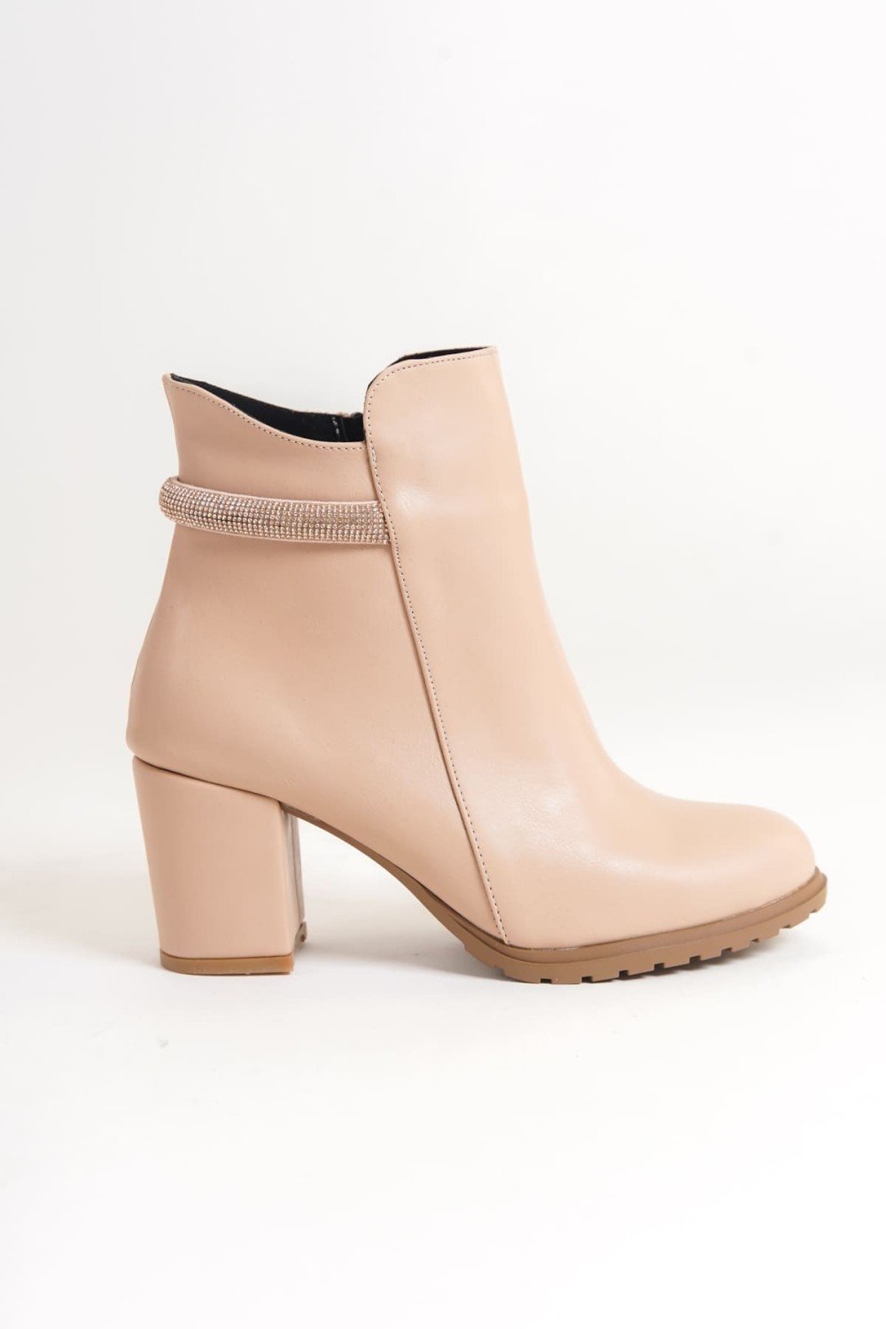 LIA Fermuarlı Ortopedik Taban Taşlı Topuklu Kadın Bot CTT - Ten LIA Fermuarlı Ortopedik Taban Taşlı Topuklu Kadın Bot CTT - Ten