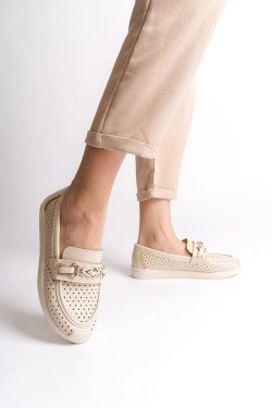 LILY Bağcıksız Ortopedik Rahat Taban Kalp Desenli Kadın Babet Ayakkabı CKT - Krem LILY Bağcıksız Ortopedik Rahat Taban Kalp Desenli Kadın Babet Ayakkabı CKT - Krem