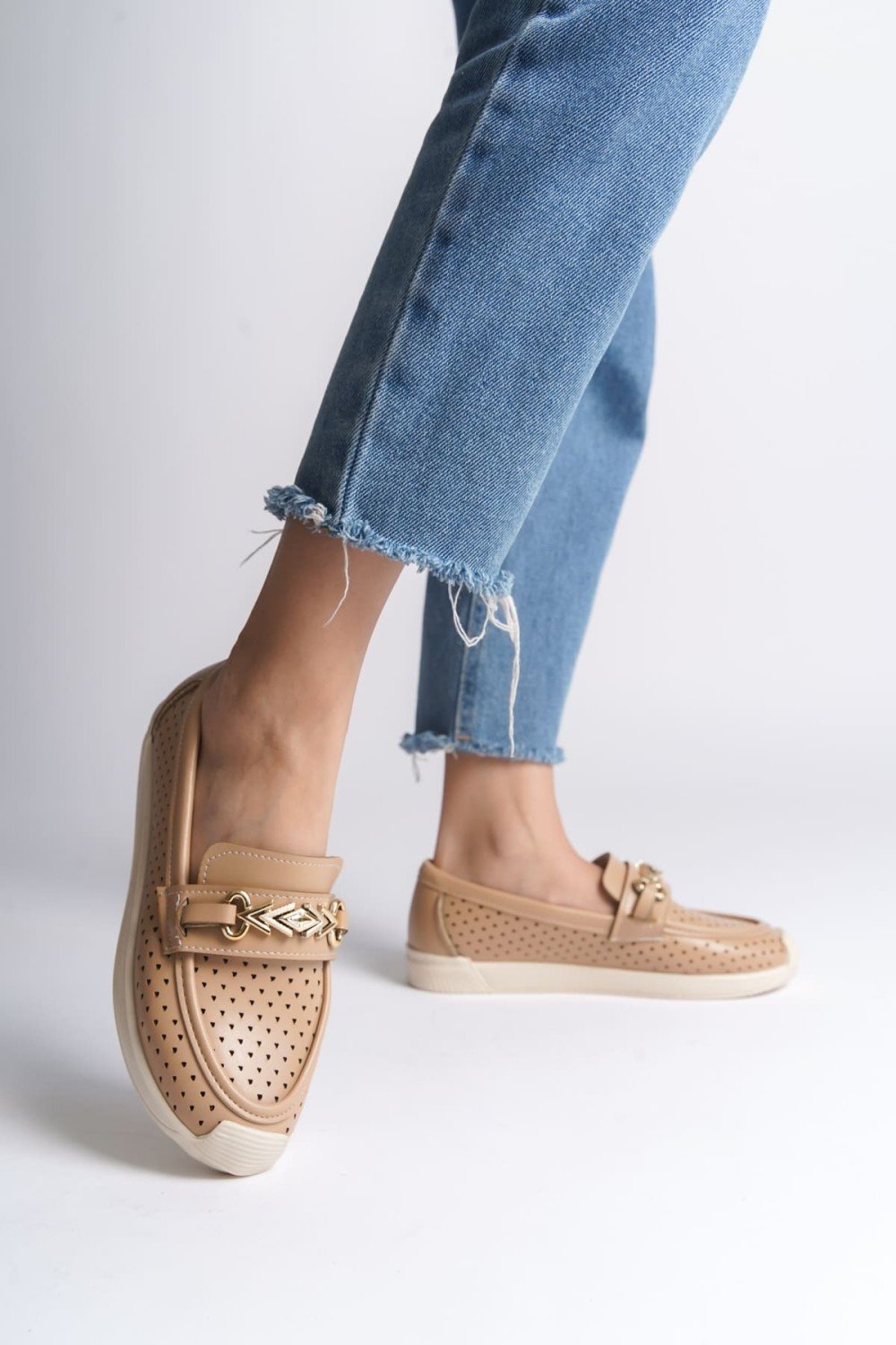 LILY Bağcıksız Ortopedik Rahat Taban Kalp Desenli Kadın Babet Ayakkabı CKT - Ten LILY Bağcıksız Ortopedik Rahat Taban Kalp Desenli Kadın Babet Ayakkabı CKT - Ten