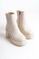 LISSE Fermuarlı Ortopedik Taban Kalın Topuklu Kadın Bot CKT - Krem