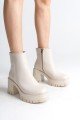LISSE Fermuarlı Ortopedik Taban Kalın Topuklu Kadın Bot CKT - Krem