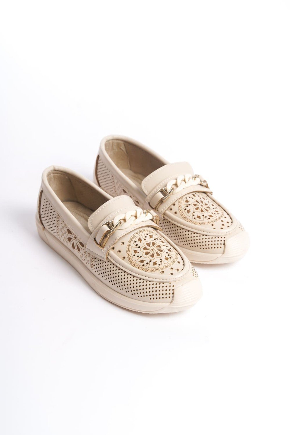 LIZY Bağcıksız Ortopedik Rahat Taban Çiçek Desenli Kadın Babet Ayakkabı CKT - Krem LIZY Bağcıksız Ortopedik Rahat Taban Çiçek Desenli Kadın Babet Ayakkabı CKT - Krem