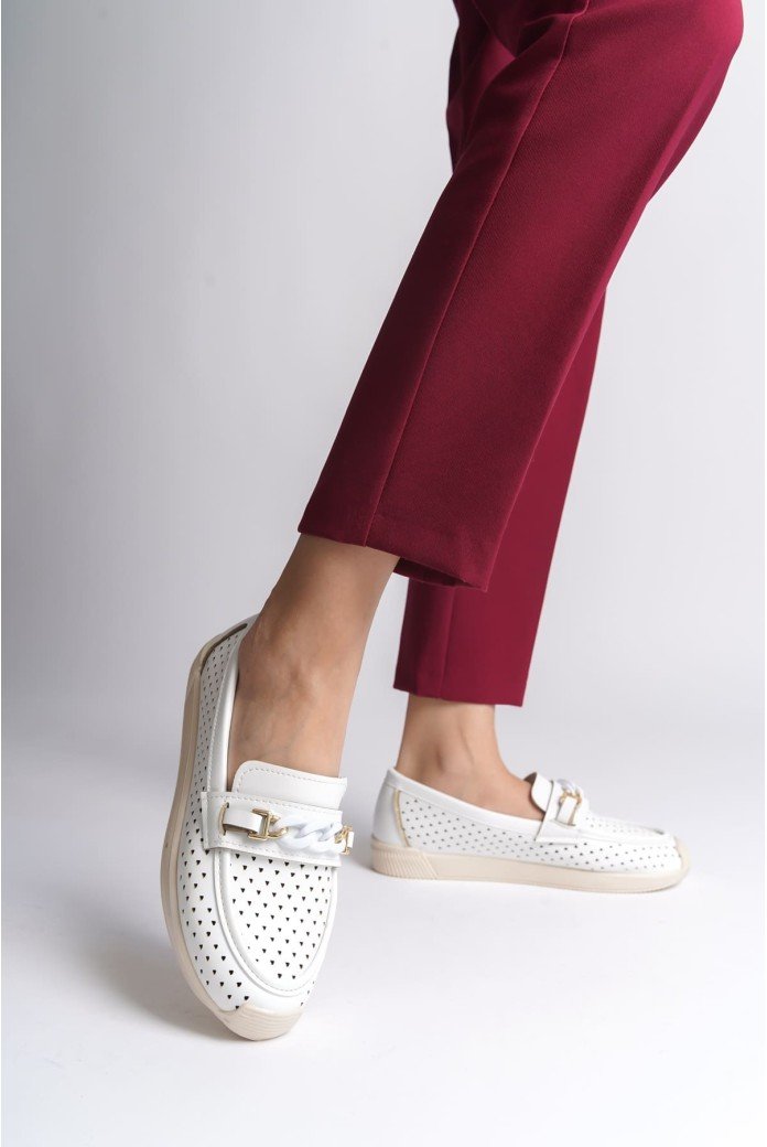 LIZY Bağcıksız Ortopedik Rahat Taban Kalp Desenli Kadın Babet Ayakkabı  CKT - Beyaz