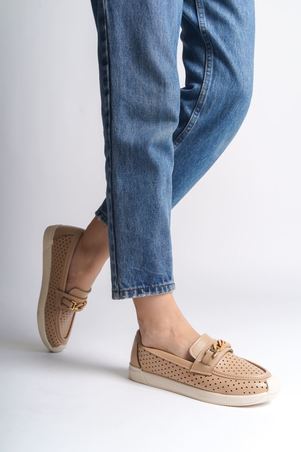 LIZY Bağcıksız Ortopedik Rahat Taban Kalp Desenli Kadın Babet Ayakkabı CKT - Ten LIZY Bağcıksız Ortopedik Rahat Taban Kalp Desenli Kadın Babet Ayakkabı CKT - Ten