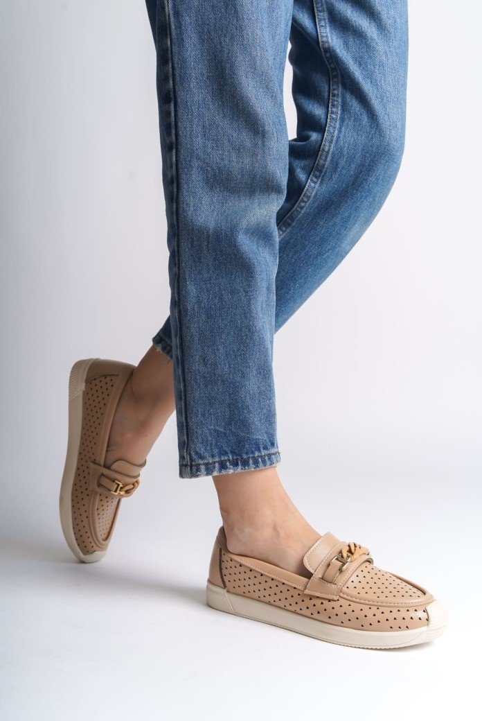 LIZY Bağcıksız Ortopedik Rahat Taban Kalp Desenli Kadın Babet Ayakkabı  CKT - Ten