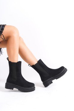 LORA Bağcıksız Lastikli Süet Ortopedik Taban Kadın Bot SST - Siyah LORA Bağcıksız Lastikli Süet Ortopedik Taban Kadın Bot SST - Siyah