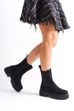 LORA Bağcıksız Lastikli Süet Ortopedik Taban Kadın Bot SST - Siyah