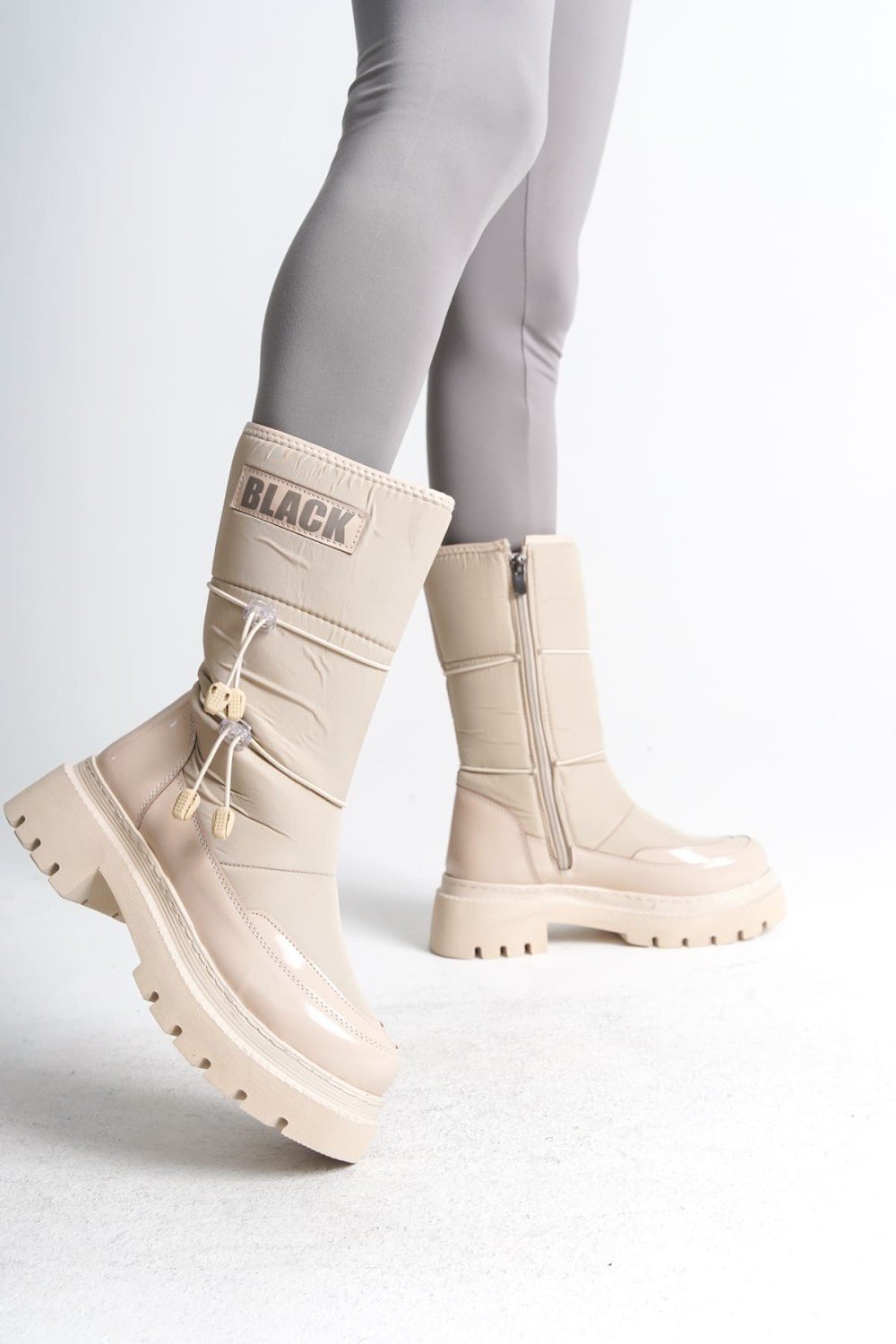 LUCY Lastikli Fermuarlı Paraşüt Kumaş Rugan Kadın Bot CKT - Krem LUCY Lastikli Fermuarlı Paraşüt Kumaş Rugan Kadın Bot CKT - Krem