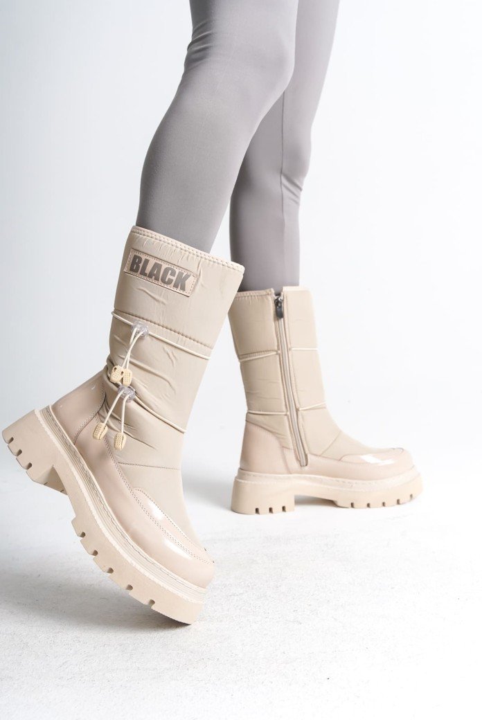 LUCY Lastikli Fermuarlı  Paraşüt Kumaş Rugan Kadın Bot  CKT - Krem