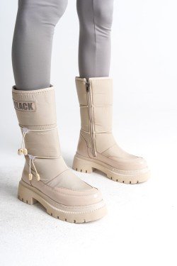 LUCY Lastikli Fermuarlı  Paraşüt Kumaş Rugan Kadın Bot  CKT - Krem