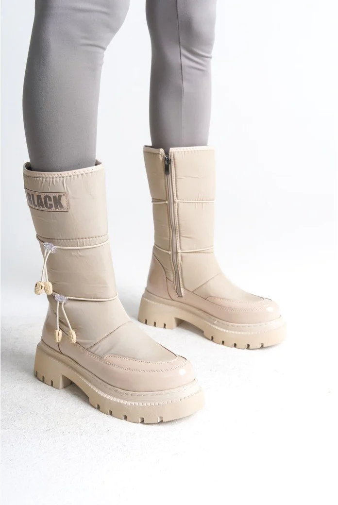 LUCY Lastikli Fermuarlı  Paraşüt Kumaş Rugan Kadın Bot  CKT - Krem