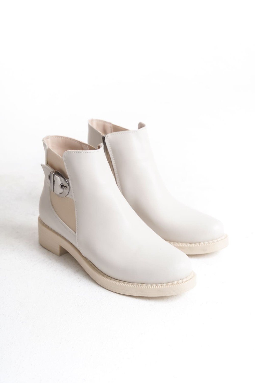 LUNA Fermuarlı Lastikli Ortopedik Taban Topuklu Kadın Bot CKT - Krem