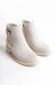 LUNA Fermuarlı Lastikli Ortopedik Taban Topuklu Süet Kadın Bot SKT - Krem