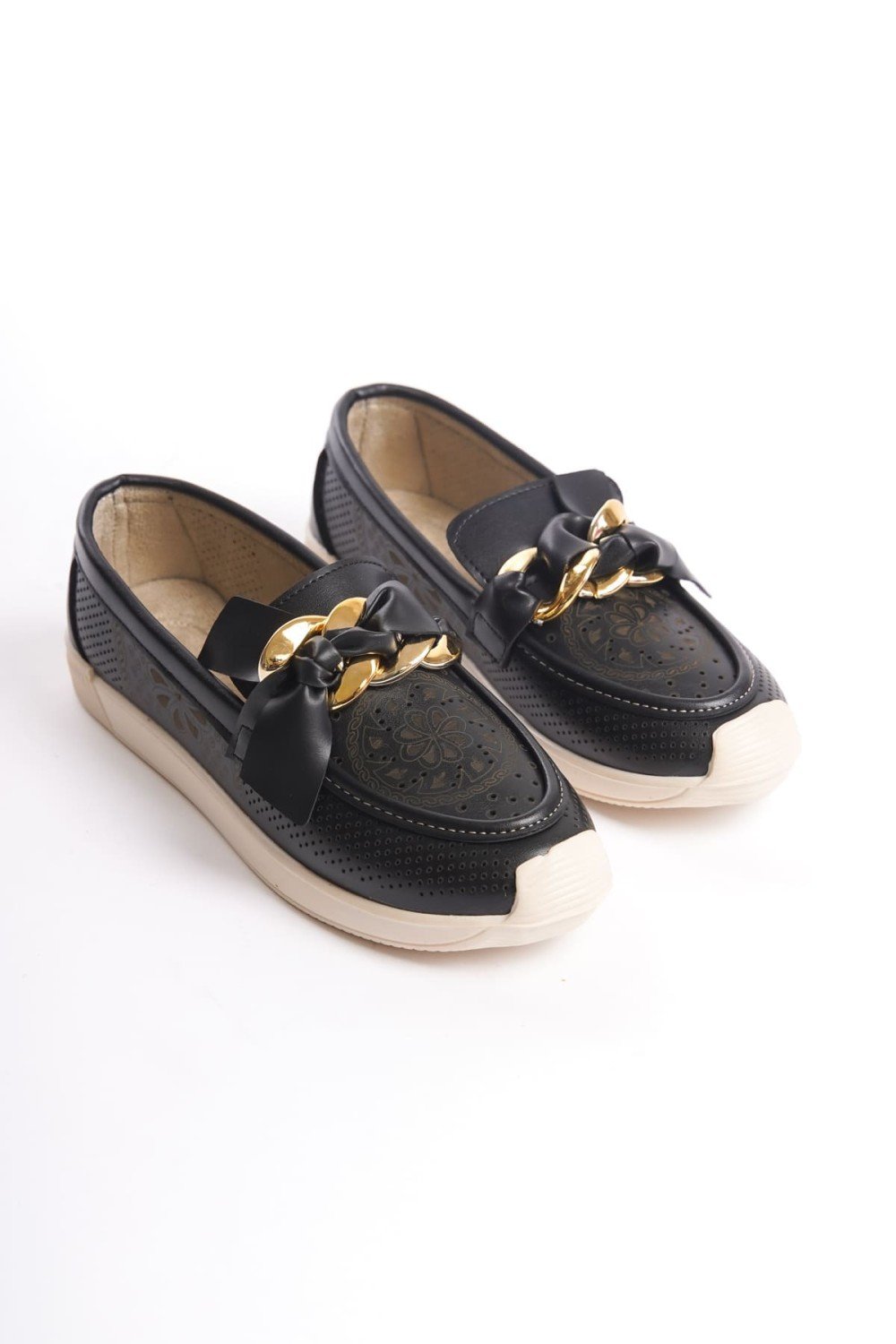 LYDIA Bağcıksız Ortopedik Rahat Taban Çiçek Desenli Kadın Babet Ayakkabı  CKT - Siyah