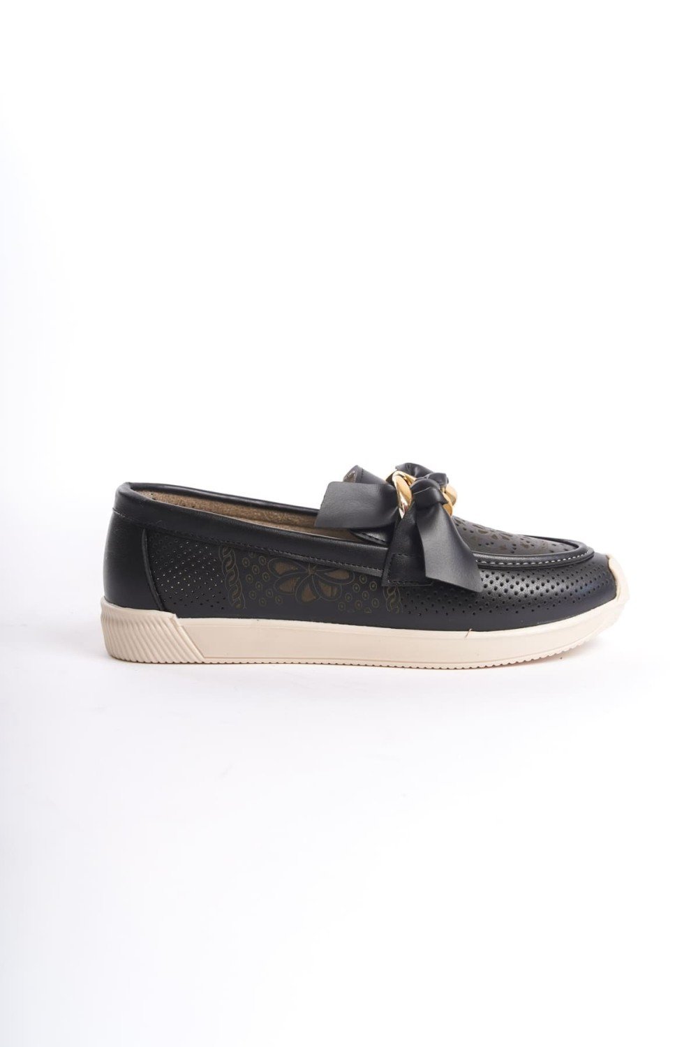 LYDIA Bağcıksız Ortopedik Rahat Taban Çiçek Desenli Kadın Babet Ayakkabı  CKT - Siyah