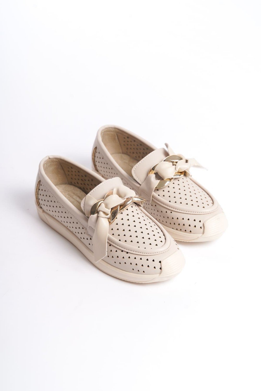 LYDIA Bağcıksız Ortopedik Rahat Taban Kalp Desenli Kadın Babet Ayakkabı  CKT - Krem