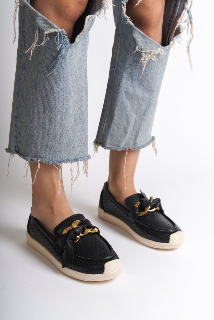 LYDIA Bağcıksız Ortopedik Rahat Taban Kalp Desenli Kadın Babet Ayakkabı  CKT - Siyah