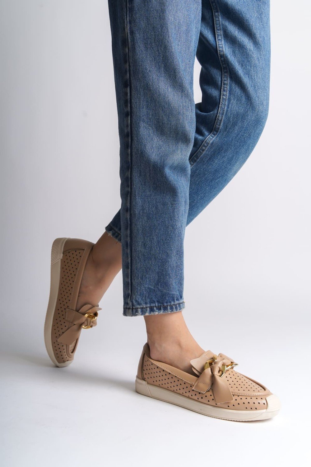 LYDIA Bağcıksız Ortopedik Rahat Taban Kalp Desenli Kadın Babet Ayakkabı CKT - Ten LYDIA Bağcıksız Ortopedik Rahat Taban Kalp Desenli Kadın Babet Ayakkabı CKT - Ten