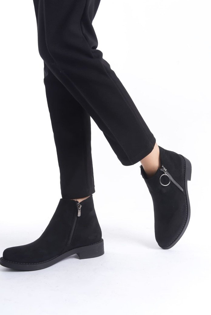 MARGARET Fermuarlı Ortopedik Taban Topuklu Süet Kadın Bot SST - Siyah