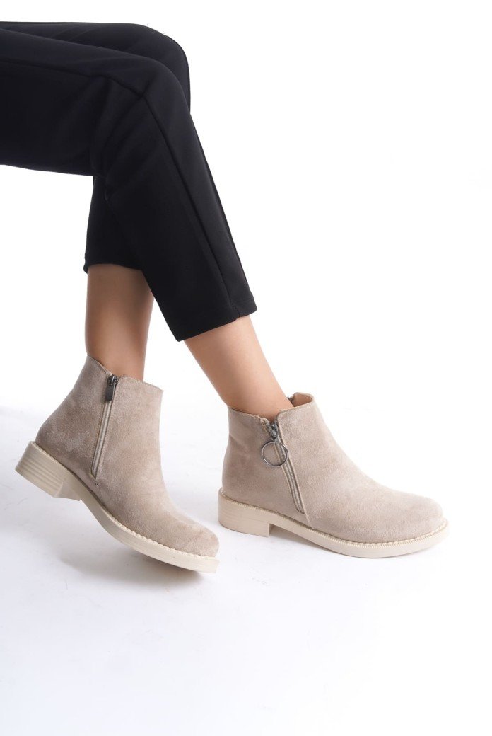 MARGARET Fermuarlı Ortopedik Taban Topuklu Süet Kadın Bot  STT - Ten