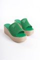 MARLA Dolgu Topuklu Ortopedik Taban Hasır Görünümlü Triko Kadın Terlik  TKT - Yeşil