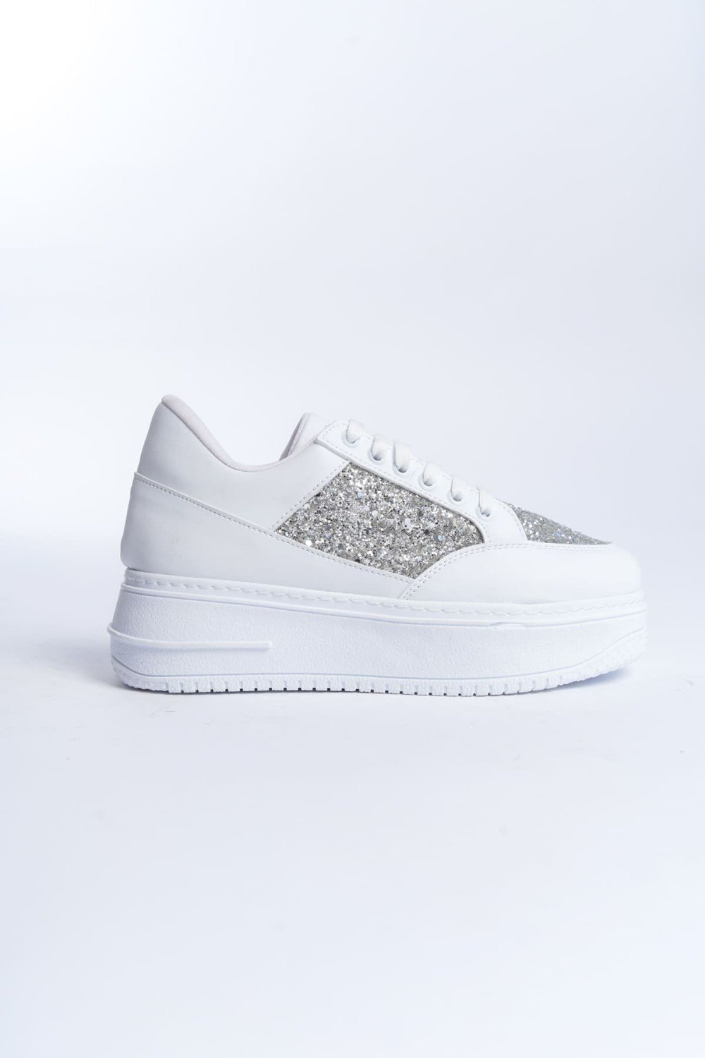 MIPA Bağcıklı Ortopedik Taban Simli Kadın Sneaker Spor Ayakkabı CBT - Beyaz MIPA Bağcıklı Ortopedik Taban Simli Kadın Sneaker Spor Ayakkabı CBT - Beyaz