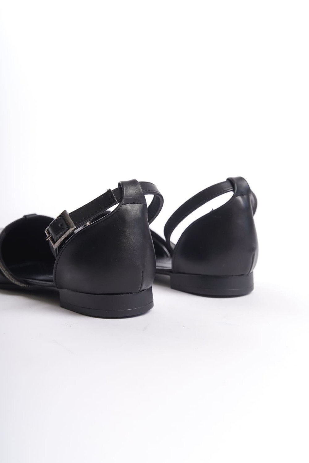 MONICA Tokalı Ortopedik Rahat Taban Taş Detaylı Kadın Babet Ayakkabı  CST - Siyah