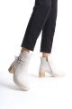NOEMI Tokalı Fermuarlı Ortopedik Taban Topuklu Kadın Bot  CKT - Krem