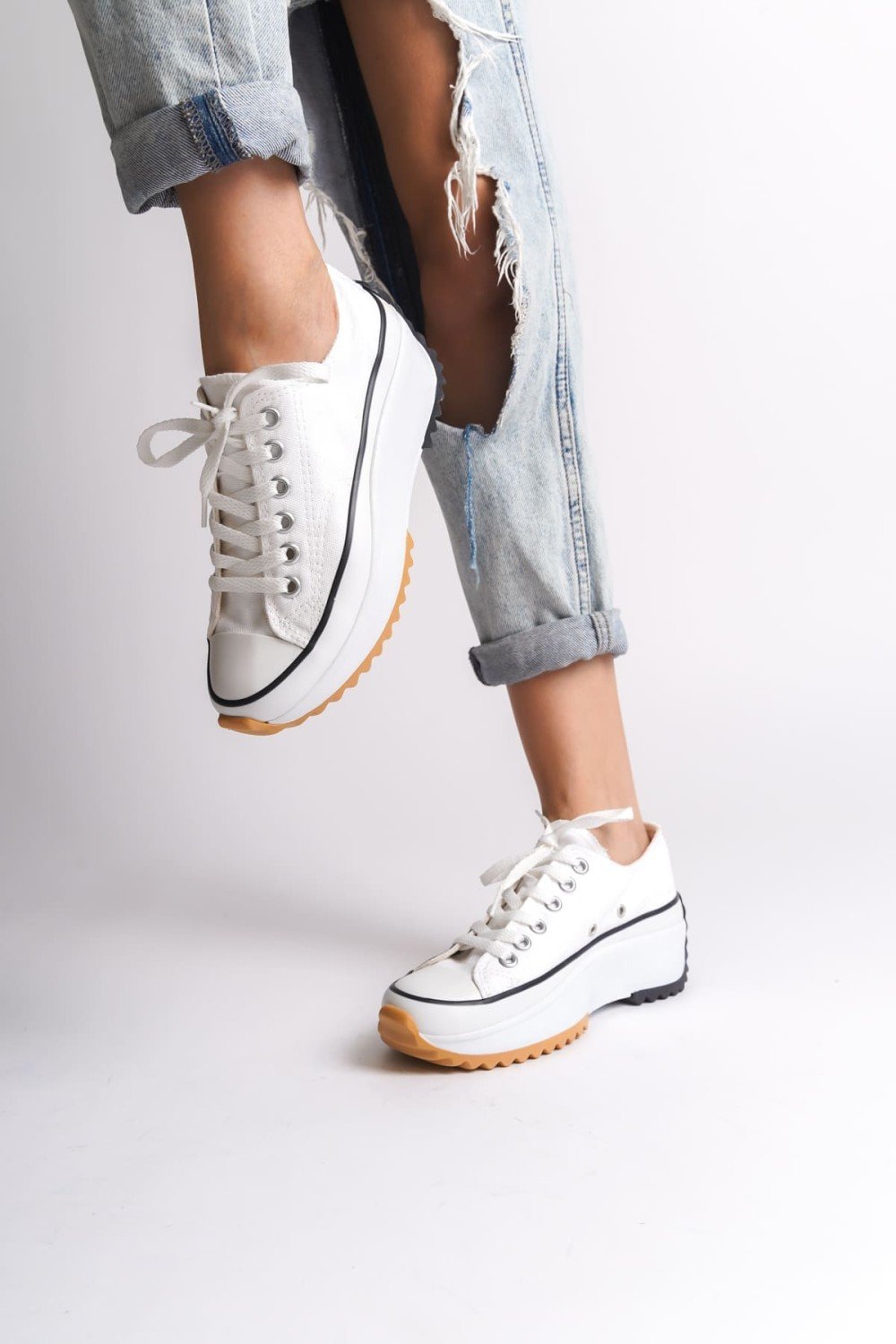 PARIS Bağcıklı Ortopedik Taban Kadın Sneaker Spor Ayakkabı TBT - Beyaz PARIS Bağcıklı Ortopedik Taban Kadın Sneaker Spor Ayakkabı TBT - Beyaz