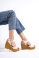 PERLA Tokalı Lastikli Dolgu Topuklu Ortopedik Taban Hasır Görünümlü Kadın Sandalet CKT - Ten PERLA Tokalı Lastikli Dolgu Topuklu Ortopedik Taban Hasır Görünümlü Kadın Sandalet CKT - Ten