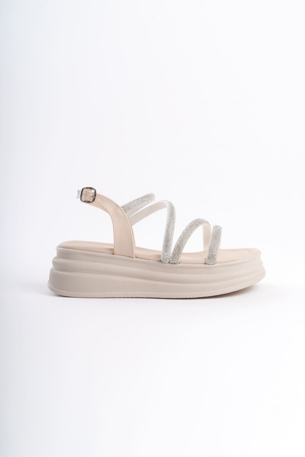 RILEY İnce Tokalı Taşlı Şeritli Ortopedik Taban Kadın Sandalet CKT - Krem RILEY İnce Tokalı Taşlı Şeritli Ortopedik Taban Kadın Sandalet CKT - Krem