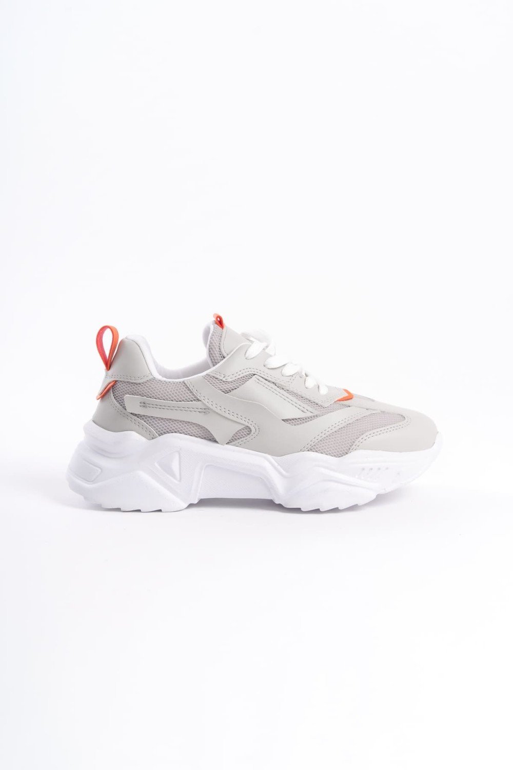 TOKYO Bağcıklı Ortopedik Taban Triko Detaylı Kadın Spor Ayakkabı  TBT - Gri/Turuncu