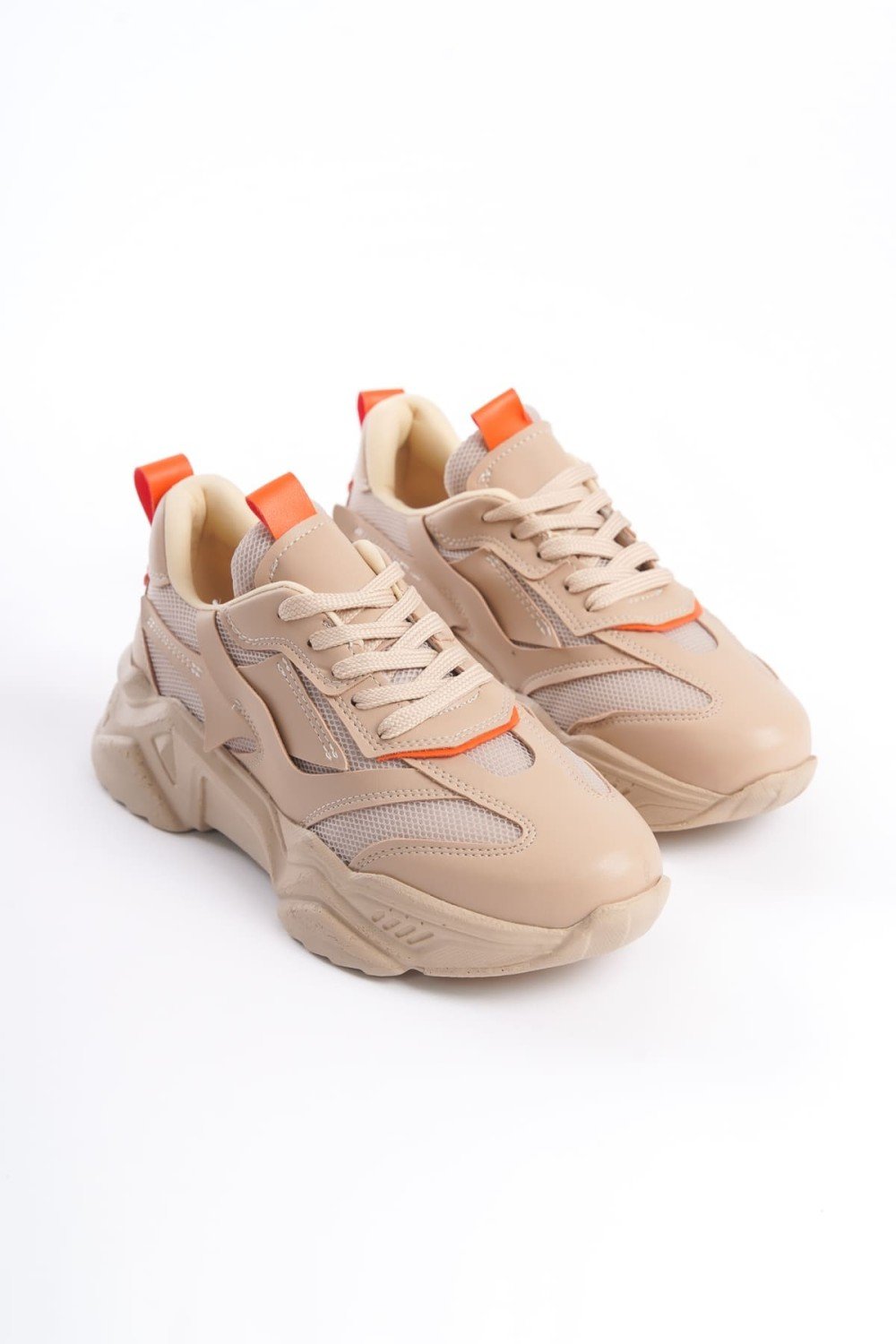 TOKYO Bağcıklı Ortopedik Taban Triko Detaylı Kadın Spor Ayakkabı TTT - Ten/Turuncu TOKYO Bağcıklı Ortopedik Taban Triko Detaylı Kadın Spor Ayakkabı TTT - Ten/Turuncu