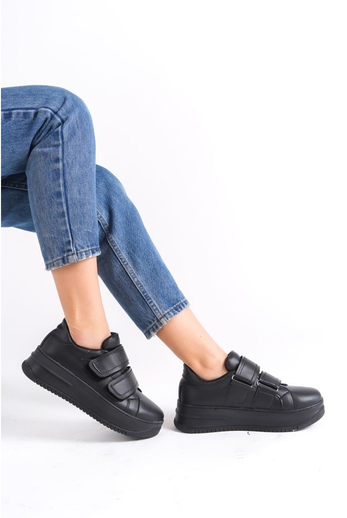 VALENCIA Bağcıksız Cırt Cırtlı Ortopedik Taban Kadın Sneaker Spor Ayakkabı CST - Siyah